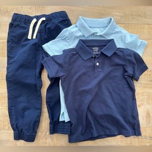 3 kids boy Carters children’s place short sleeve polo shirts navy jogger pants